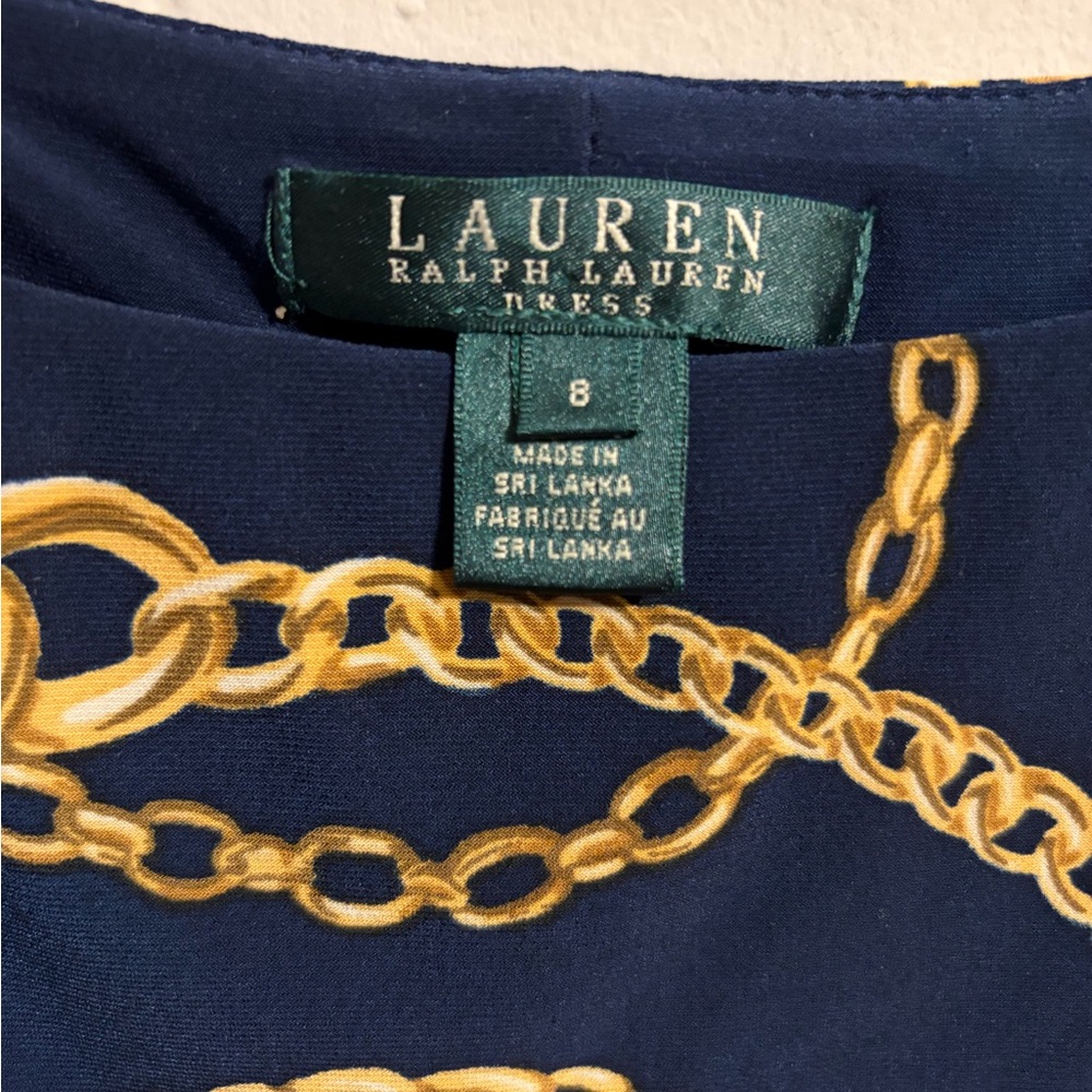 Ralph Lauren Navy Dress with Gold Chain Pattern - Picture 2 of 6